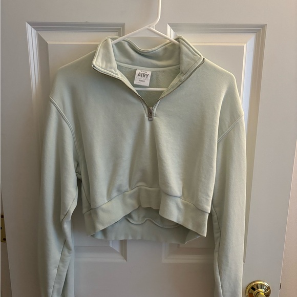 TNA Sweaters - TNA Green Long Sleeve Cropped Hoodie with Zippered Polo Collar